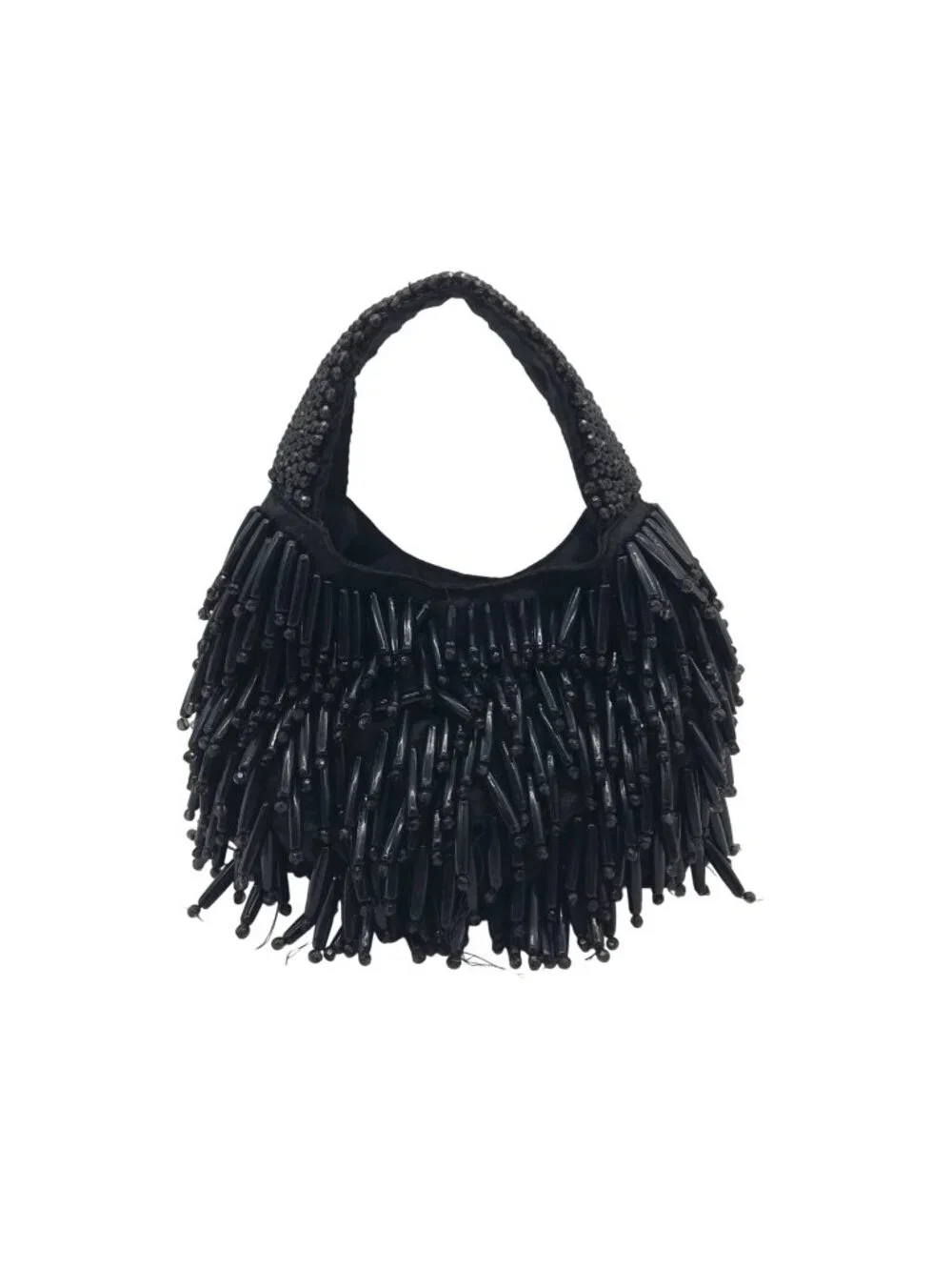 Unbranded Black Beaded Fringe Handbag - Picture 1 of 10